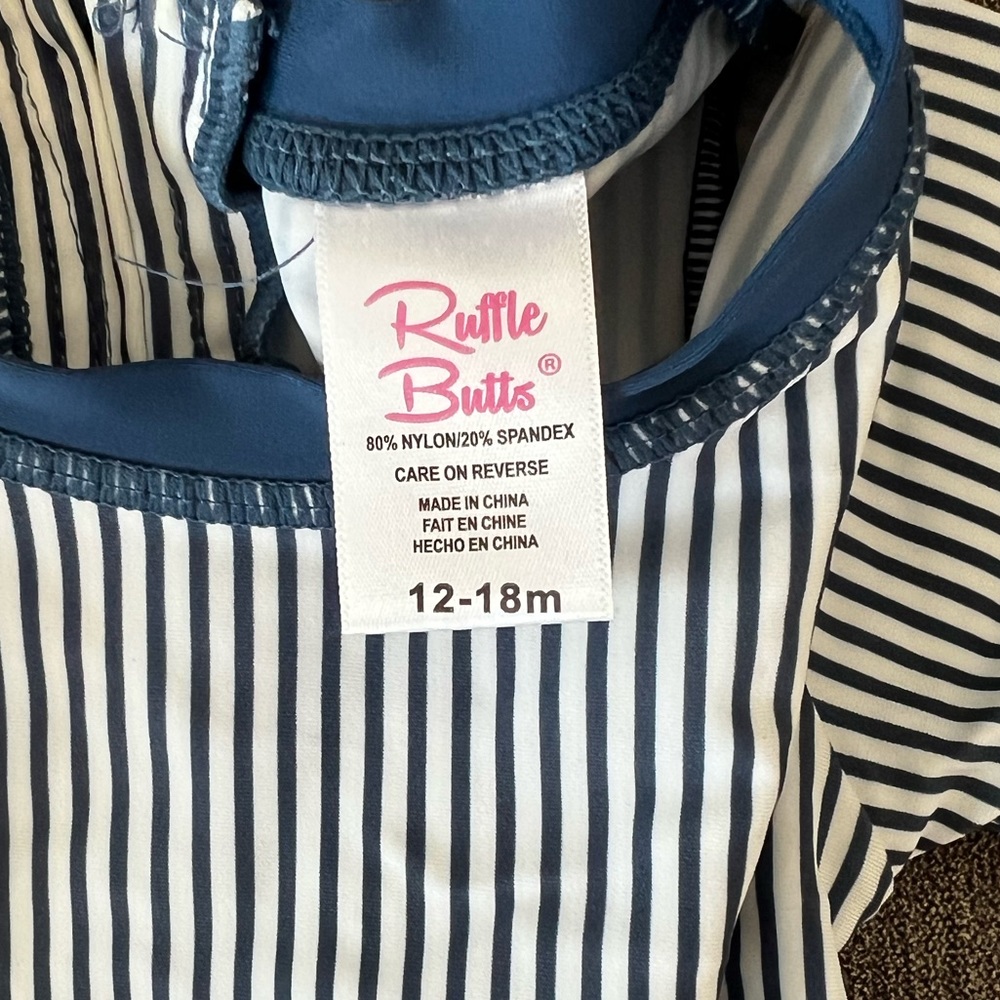 Rufflebutts Navy White Stripe Bathing Suit 12-18 Months - Picture 4 of 5